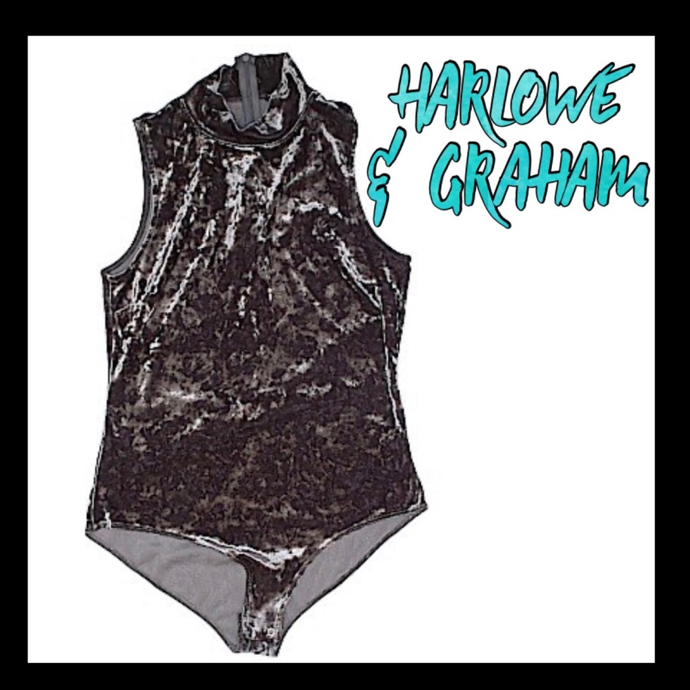 Harlowe & Graham grey brushed “velour” bodysuit